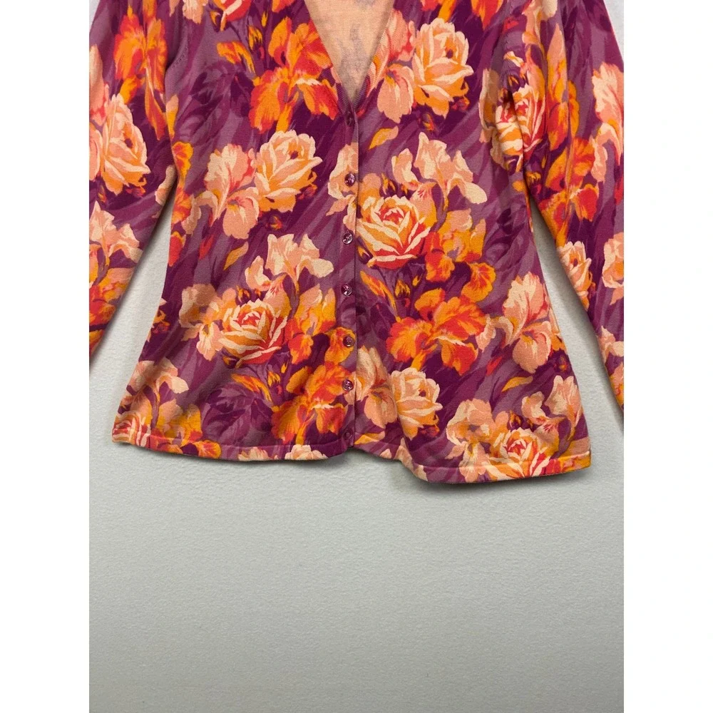 Floral Cottagecore Isaac‎ Mizrahi Live! Womens Med Purple Orange V-Neck Cardigan
